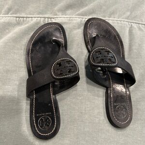 Tory Burch logo sandals. Black